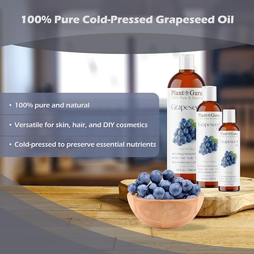Grapeseed Oil 4 oz. Cold Pressed 100% Pure Natural Carrier for Skin, Body, Face, and Hair Growth Moisturizer. Great for Creams, Lotions, Lip Balm and Soap Making. - size: 4 Ounce