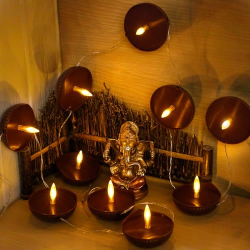 alikiki Diwali Diya String Lights - Diwali Gift Decor 10PCS LED Deepawali Battery Operated Diyas Indian Pooja Room Home Office Mandir Puja Gifts Hindu Wedding Light