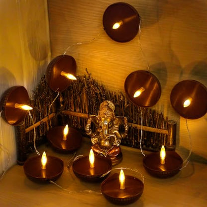 alikiki Diwali Diya String Lights - Diwali Gift Decor 10PCS LED Deepawali Battery Operated Diyas Indian Pooja Room Home Office Mandir Puja Gifts Hindu Wedding Light
