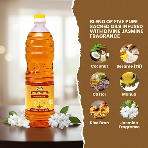 Cycle Om Shanthi Jasmine & Sandalwood Chandan Pooja Oil for Daily Pooja & Rituals Sesame, Rice Bran, Coconut, Castor & Mahua Oil for Daily Pooja & Rituals - 500 ML