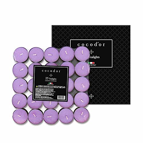 COCODOR Scented Tealight Candles/Garden Lavender / 25 Pack / 4-5 Hour Extended Burn Time/Made in Italy, Cotton Wick, Scented Home Deco, Fragrance, Mother's Day - color: Garden Lavender, size: Tealight 25P