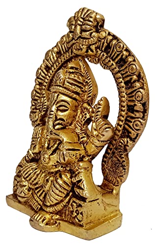 Purpledip Brass Idol Ganesha in Mandap: Decorative Statue for Home Temple (12172A)