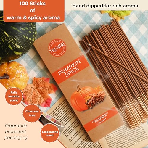 Pumpkin Spice Incense Sticks - Pack of 100 Inscents-Sticks - Inciensos Aromaticos Made with Natural Spices - Scented Insence Non Toxic Insense Incents - color: Pumpkin Spice