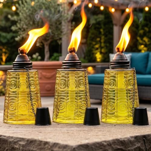 Seraphic Citronella Table Top Torches for Outdoor Patio, 16oz Decorative Glass Torch Citronella Candles for Outside Deck, Garden, Parties, Set of 3, Yellow - color: Yellow