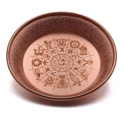 Copper Offering Prayer Ritual Bowl - Carving Twelve Tonstellations Brass Decorative Plate Great for use Smudging, Incense Burner Holder,Candle Dish, Ash Catcher,Jewelry Dish,Keys Basket - style: Twelve Tonstellations