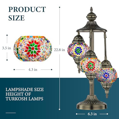 Marrakech 23" Turkish Mosaic Lamp Handmade 3 Globes Moroccan Table Lamp - color: 3 Globes - Mixed Color