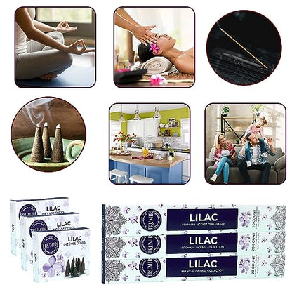 Lilac Incense Sticks & Incense Cones Combo Pack - 60 Insence-Sticks + 30 Insence Cones - Inscense - Incense Cones Scented - Insents - color: Lilac