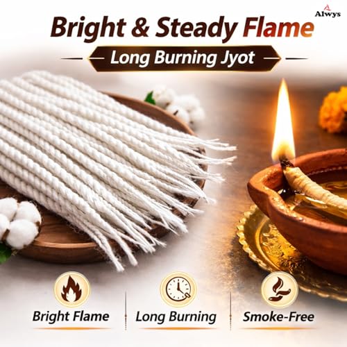 Cotton Diya Batti Wicks for Puja | Pure Cotton Jyot Batti for Oil Lamp & Diya | Puja Samagri Cotton Wick | White Cotton Wicks | 15 gm