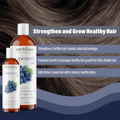 Grapeseed Oil 4 oz. Cold Pressed 100% Pure Natural Carrier for Skin, Body, Face, and Hair Growth Moisturizer. Great for Creams, Lotions, Lip Balm and Soap Making. - size: 4 Ounce