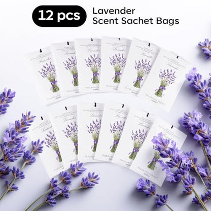 MYARO 12 Pack Lavender Scented Sachets, Closet Deodorizer Car Air Freshener - color: Lavender, size: 12 Packs