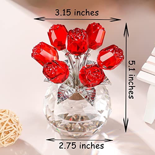 Movdyka Red Crystal Rose Glass Flowers with Vase Figurine Home Decor - color: Red-crystal Rose
