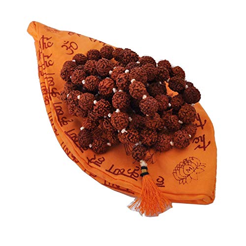 5 Mukhi Rudraksha Mala with Gomukhi Bag for Mantra Jaap and Wearing | 108+1 Beads Five Face Panchmukhi Mala for Men and Women (Rudraksh Mala+Japa Bag Yellow) - color: Rudraksh Mala+Japa bag yellow