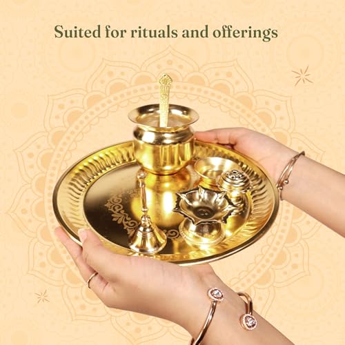 The Fine Living Co. Exquisite Gold Finish Pooja Thali 8.5 Inch, Set of 1 - style: Pooja Thali