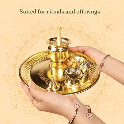 The Fine Living Co. Exquisite Gold Finish Pooja Thali 8.5 Inch, Set of 1 - style: Pooja Thali