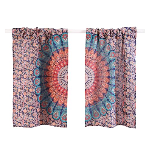 Popular Handicrafts Indian Hippie Bohemian Beautiful Peacock Mandala Curtain Panels Room Divider Blue - color: Blue Multicolor, size: 18"W x 32"L (Pack of 2)