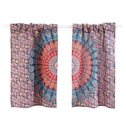 Popular Handicrafts Indian Hippie Bohemian Beautiful Peacock Mandala Curtain Panels Room Divider Blue - color: Blue Multicolor, size: 18"W x 32"L (Pack of 2)
