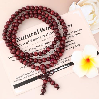 AD Beads 6mm 8mm 108 Prayer Mala Jasper Elastic Bracelet - Handmade Yoga Meditation Healing Power Energy Gifts for Unisex Adult. - color: Blood Sandal wood(True Self)