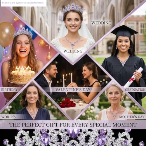 Kamirola Tiaras and Crowns for Women,Tiaras Earrings Necklace, Crystal Bridal Jewelry Set, Costume Party Halloween Prom Pageant Jewelry for Women(TR45) - color: Silver Purple