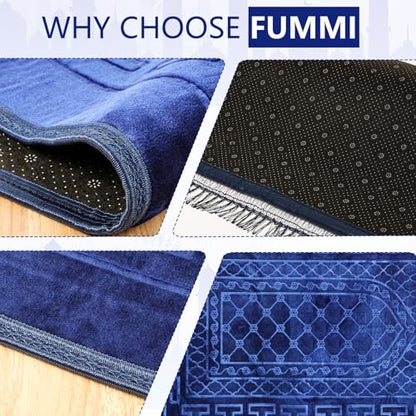 FUMMI Soft Padded Muslim Prayer Rug with Tasbih Beads, Thick Non-Slip Islamic Prayer Mat, Luxurious Janamaz for Men & Women (Blue) - color: Blue(with Counter)