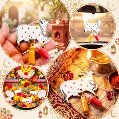 10 Pack Pichwai Cow Haldi Kumkum Holders Gifts Bulk with Empty Mini Glass Jar Pasupu Sindoor Set Return Gift for Varalakshmi Vratam, Diwali, Pooja, Indian Wedding, Housewarming Favor Traditional Puja