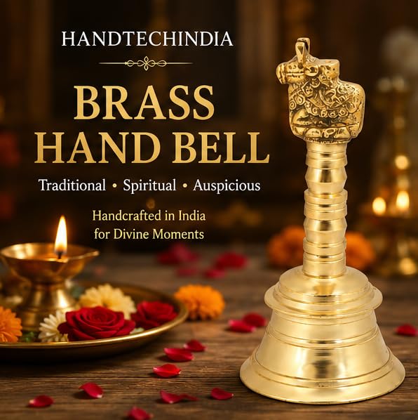 Wonderlist Handicrafts Brass Pooja Bell with Gods Sitting On Top (Nandi), 5 INCH, SE-45T - color: Nandi