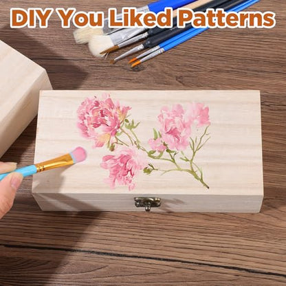 10 Pack Wooden Box with Hinged Lid, Unfinished Wood Box for Crafts, Large Unpainted Wooden Boxes for DIY Art Gifts Storage Jewelry, 8x4x2 Inch