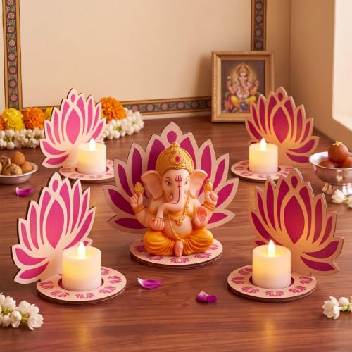 DoubleFill 6 Pack Indian Decorations for Pooja Candle Holder, Lotus - style: Lotus