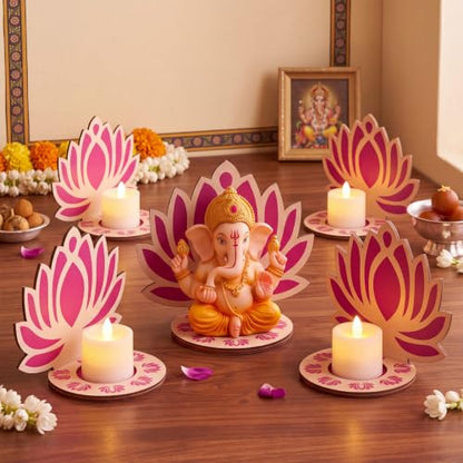 DoubleFill 6 Pack Indian Decorations for Pooja Candle Holder, Lotus - style: Lotus