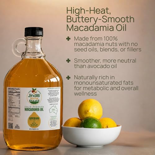 Jindilli Farms Macadamia Nut Cooking Oil, Pure Cold-Pressed, 64 Fl Oz - size: 64 Fl Oz (Pack of 1)