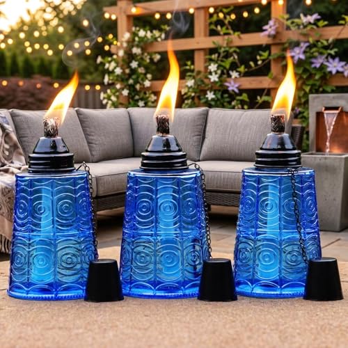 Seraphic Citronella Oil Torches for Outside Table Top Patio Decor, Cobalt - color: Cobalt
