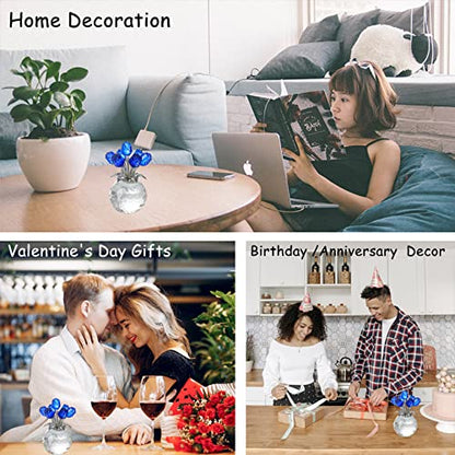 Movdyka Blue Crystal Rose Glass Flowers with Vase Figurine Home Decor - color: Blue-crystal Rose