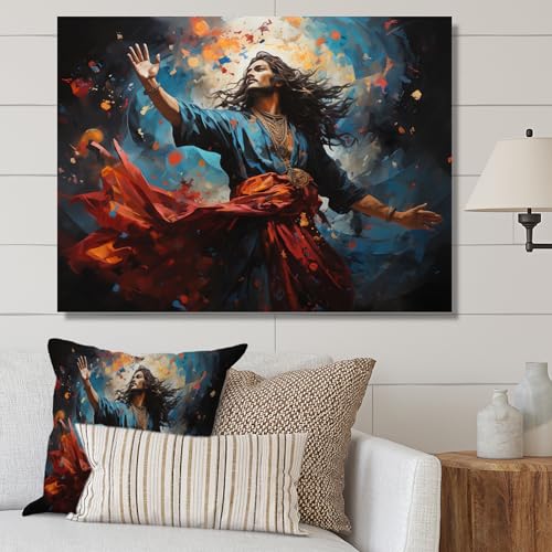 DesignQ Hinduism Wall Art, Of Shiva Hinduisim Dance wall art, Hinduism Large Wall art decor, Teal Traditional Canvas wall art, 32x16 inches - size: 32x16
