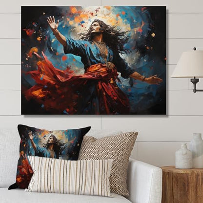 DesignQ Hinduism Wall Art, Of Shiva Hinduisim Dance wall art, Hinduism Large Wall art decor, Teal Traditional Canvas wall art, 44x34 inches - size: 44x34