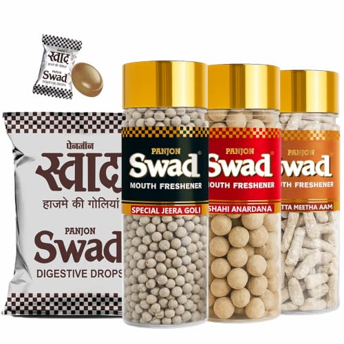 Swad MAHA SAVER PACK- Swad 25 Candy Pouchwith 3 premium bottles of Swad Pachak - ANARDANA, JEERA GOLI & KHATTA MEETHA KHAJOOR (Pack of 3) - style: Saver Pack