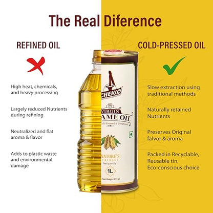 CHEKKO 100% Pure Cold-Pressed Sesame Oil, 1 Liter (33 Fl Oz) - size: 33 Fl Oz (Pack of 1)