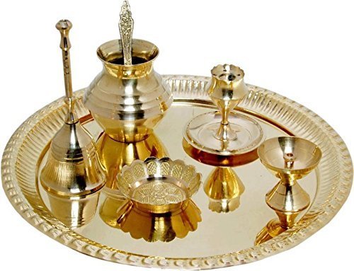 White Whale Indian Special Brass Pooja Thali Set for Pooja Decorative Complete Occasional
