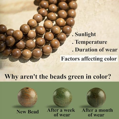 Green Sandalwood Mala Bracelet for Men 108 Beads for Meditation Mala Beads Necklace - style: 9x8mm Cylindrical Beads-32 Inches