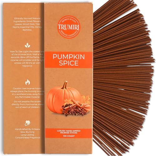 Pumpkin Spice Incense Sticks - Pack of 100 Inscents-Sticks - Inciensos Aromaticos Made with Natural Spices - Scented Insence Non Toxic Insense Incents - color: Pumpkin Spice