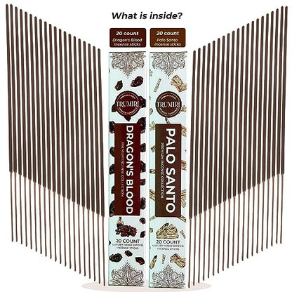 Trumiri Incense Sticks - Combo Pack of 40 Insence-Sticks - 20 Dragons Blood + 20 Palo Santo - Insenses - Insents - Incents - Inscense - Incence - Incienso - All Natural Incense Sticks - color: Dragons Blood Palo Santo