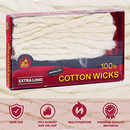 Ner Mitzvah Extra Long Cotton Wicks – 50 Count (Approx.) Smokeless Replacement Wicks, Multipurpose for Oil Cup Candle Lighting - size: Extra Long