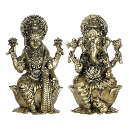 Gangesindia® Premium Brass Lakshmi Ganesha Idols, Lord Laxmi Ganesh Statue for Home & Office Temple, Room Decoration, Diwali Pooja, House Warming Best Gift