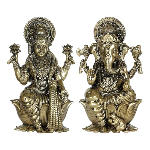 Gangesindia® Premium Brass Lakshmi Ganesha Idols, Lord Laxmi Ganesh Statue for Home & Office Temple, Room Decoration, Diwali Pooja, House Warming Best Gift