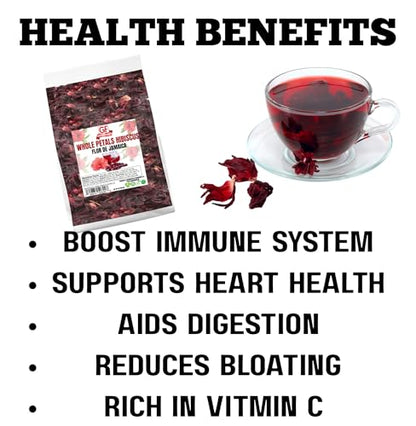 Geenafoods Dried Hibiscus Flowers _ 1lb Whole Petals, Flor de Jamaica- by Geenafoods in Resealable Bag.Pure Whole 100% NATURAL Petals Hibiscus flower , Flor de Jamaica, Sabdariffa. 16 oz loose tealeaf for Bissap, sobolo , zobo ,Sorrel,Herbal Tea, Agua Fre