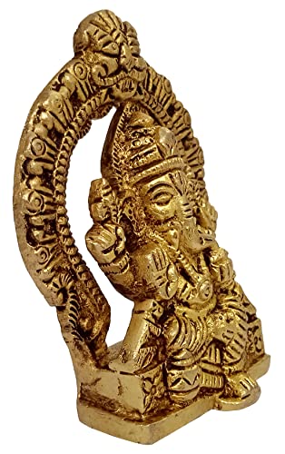 Purpledip Brass Idol Ganesha in Mandap: Decorative Statue for Home Temple (12172A)