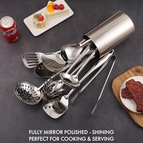 18/10 Stainless Steel Kitchen Utensils Set with Holder for Countertop - color: 12-Pieces