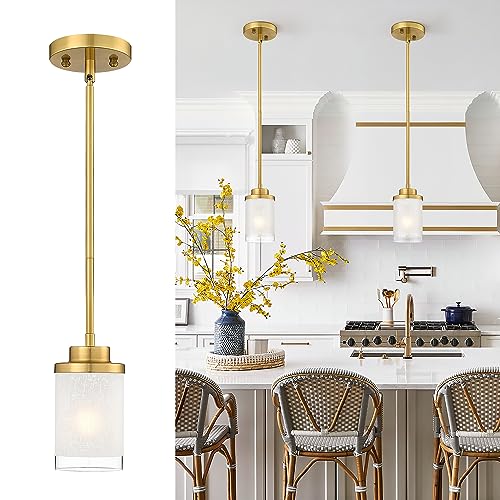 TENGXIN Brushed Gold Pendant Lights Kitchen Island, Frosted Glass Shade - color: Brushed Gold, Linen Frosted Glass, size: 4"