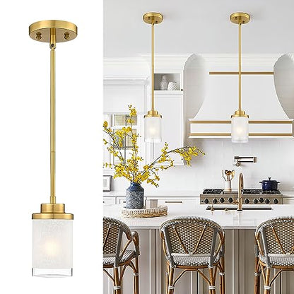 TENGXIN Brushed Gold Pendant Lights Kitchen Island, Frosted Glass Shade - color: Brushed Gold, Linen Frosted Glass, size: 4"