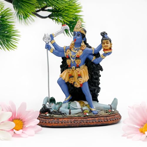 BangBangDa Hindu God Kali Maa Statue - 5.1”H Polystone Hindu Goddess Lord Kali Idol for Home Temple Mandir Altar Murit Pooja Item Birthday Diwali Gift for Indian Family Friend People