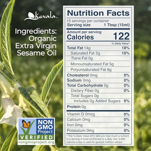 Kevala Extra Virgin Organic Sesame Oil - 8 fl oz Glass Bottle, Kosher - size: 8 Fl Oz (Pack of 1)