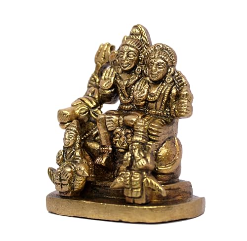 eSplanade Brass Shiva Parvati Pariwar - Shiva Family | Shiva Bholenath Shankar Parvati Ganesh Ganesha Nandi Family Murti Idol Statue Sculpture - Small Size - 2.25" inches - style: Shiva Pariwar